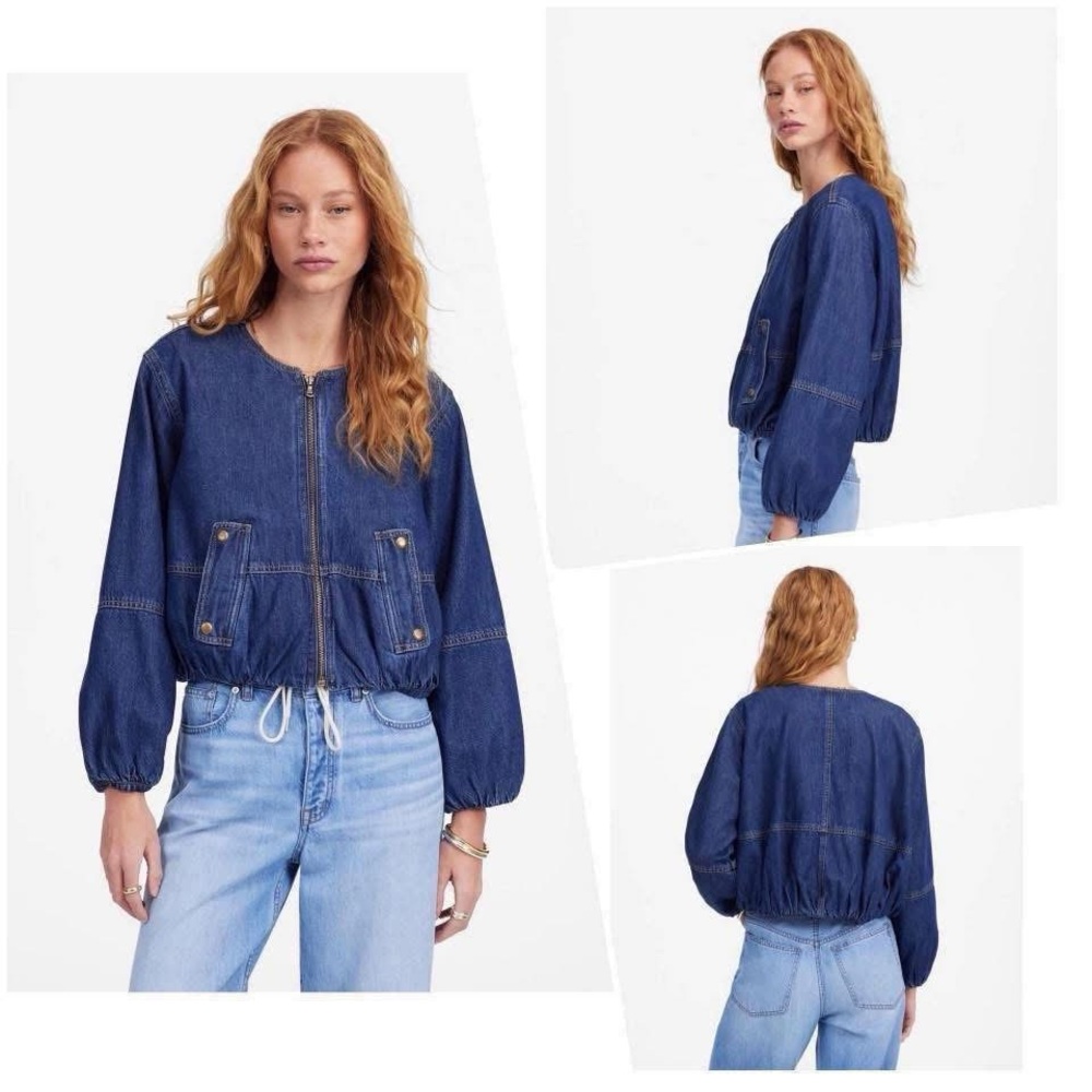 Madewell Bubble-Sleeve Jean Bomber Jacket in Newkirk Wash: Airy Denim Edition